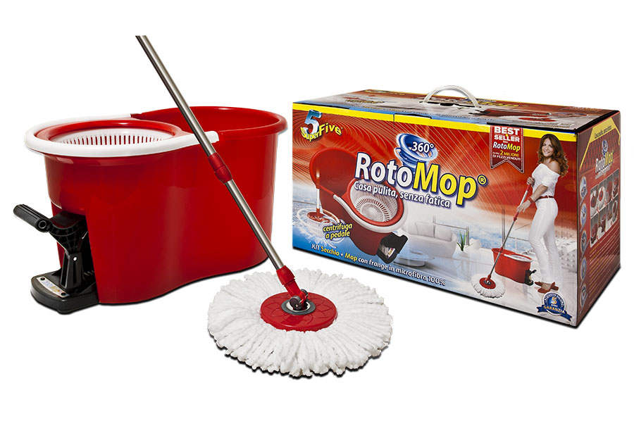 RotoMop Super5 360° Kit Secchio + Mop Con Frange In Microfibra 100%