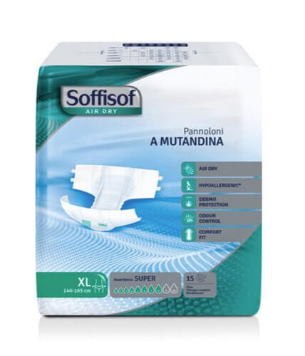Pannoloni a mutandina con adesivi incontinenza grave Soffisof Air Dry SUPER