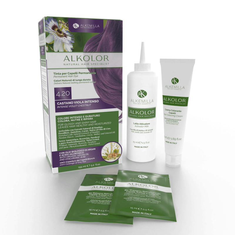 Alkolor – Tinta per Capelli Permanente 4.20 Castano Viola Intenso – Alkemilla Eco Bio Cosmetic