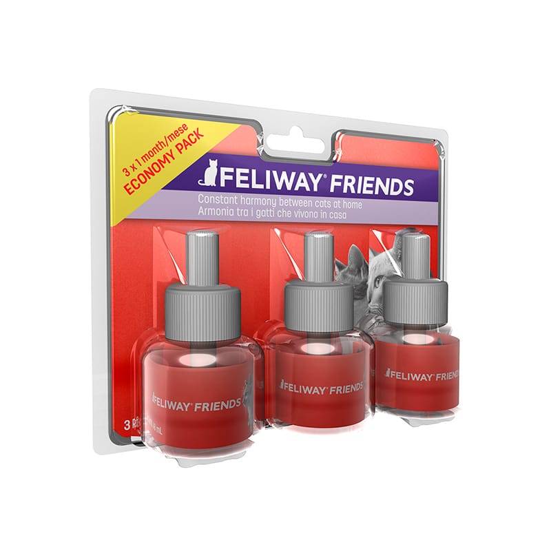 FELIWAY FRIENDS (3 ricariche da 48 ml) – Formato da tre ricariche per diffusore ambientale di feromoni per gatti conviventi per armonia e benessere