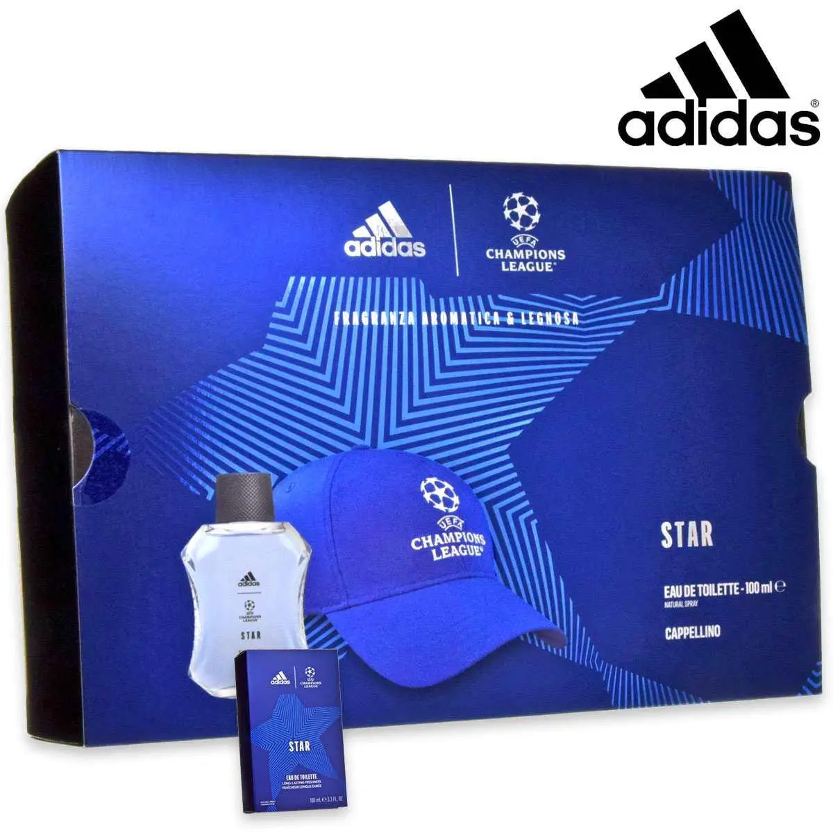 Profumo Uomo ADIDAS Star Uefa Champions League Edt 100ml + Cappellino Adidas