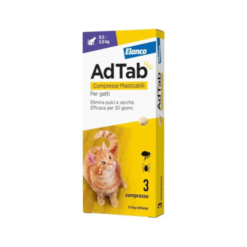 ADTAB GATTI 0,5-2 Kg (3 cpr) – Antiparassitario in compresse masticabili per gatti piccoli