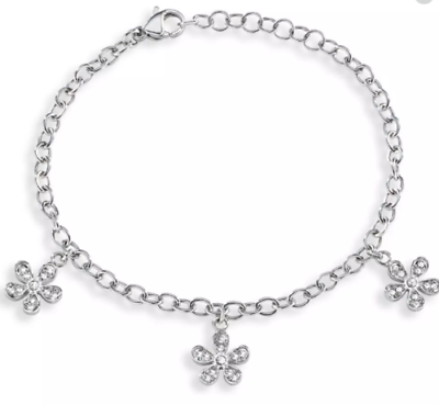 Bracciale Donna SECTOR Con Charms Drops Fiore Fiori In Acciaio e Cristalli