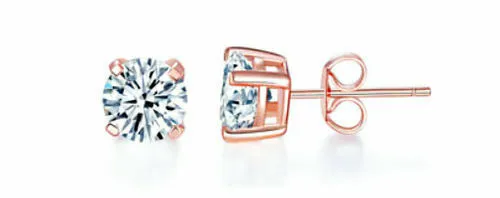 Coppia Orecchini Argento Rose Gold Punto Luce 7mm Zirconi Brillanti Uomo Donna