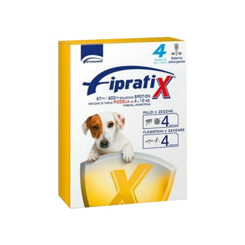 FIPRATIX GIALLO 4/10 KG (4 pipette) – Contro pulci, zecche, flebotomi e zanzare