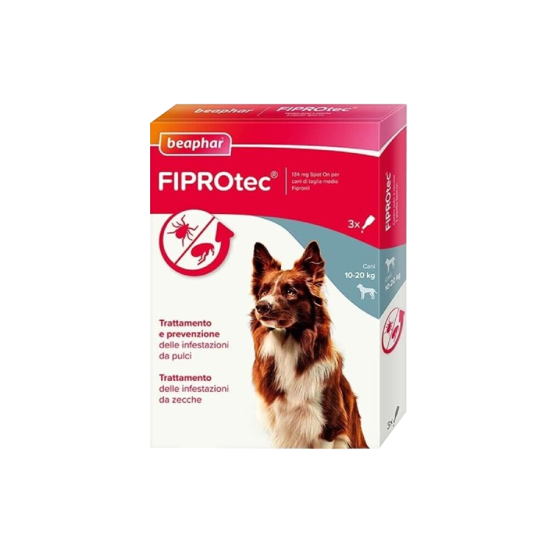 FIPROTEC CANI 10/20 KG (3 pipette) – Antiparassitario in pipette contro pulci e zecche per cani di taglia media