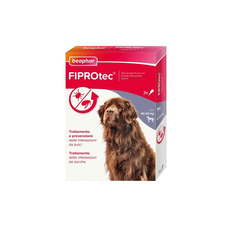 FIPROTEC CANI 40/60 KG (3 pipette) – Antiparassitario in pipette contro pulci e zecche per cani di taglia molto grande