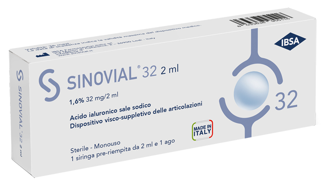 SIRINGA INTRA-ARTICOLARE SINOVIAL 32 ACIDO IALURONICO SALE SODICO 1,6% 32MG/2ML 2ML + AGO 21 GAUGE