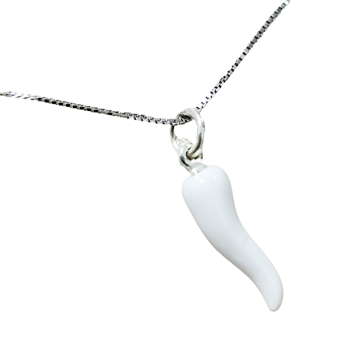 Collana Cornetto Corno Bianco Argento 925 Regalo Portafortuna Uomo Donna