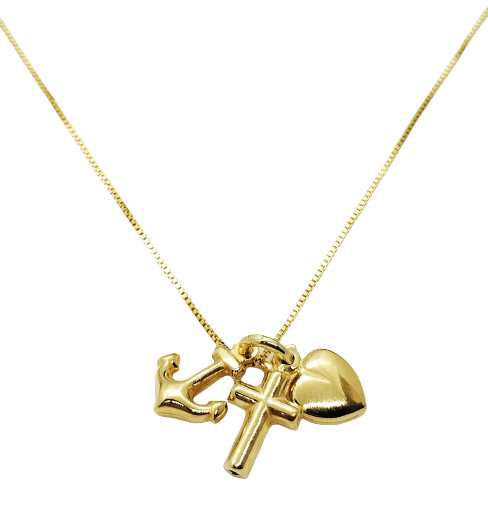 Collana Portafortuna Fede Speranza Carità Uomo Donna Argento 925 Placcato Oro - immagine 2