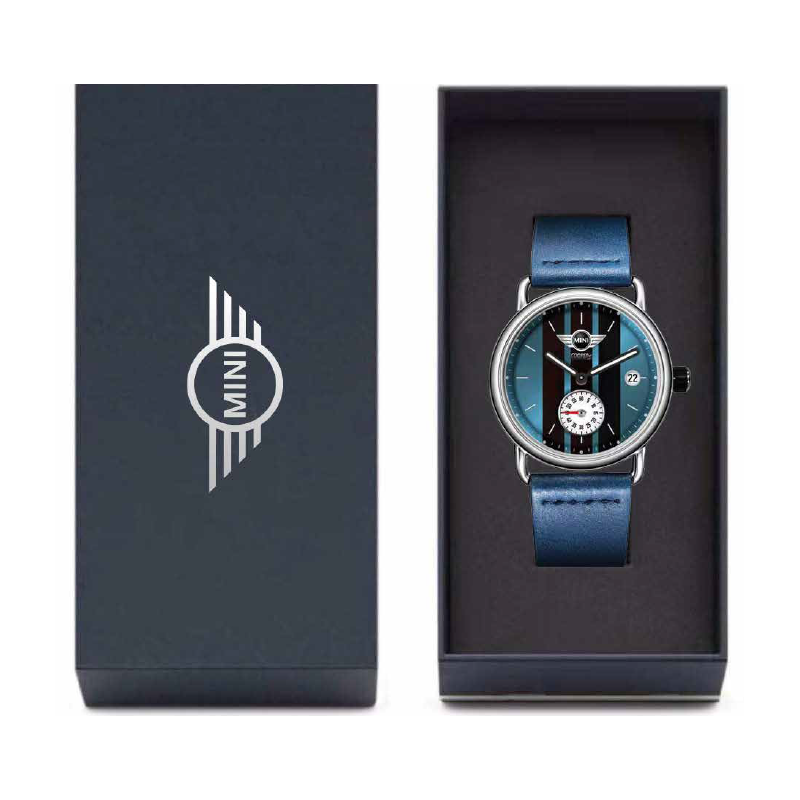 Orologio Uomo MINI COOPER Cinturino In Pelle Quadrante Blu Cassa Acciaio 40mm - immagine 2