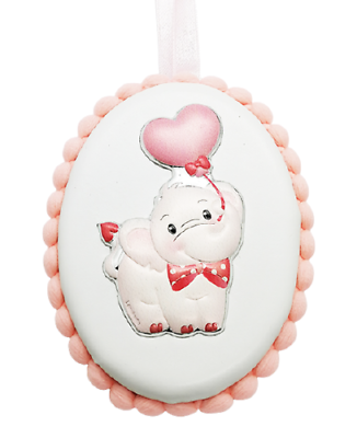 Medaglione Capoculla In Argento Elefante Rosa Bimba Con Suoneria Ninna Nanna