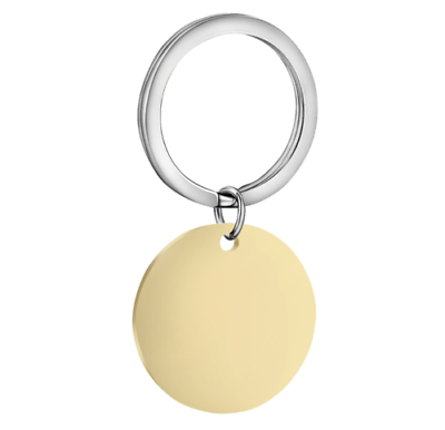 Portachiavi Uomo Donna Targhetta Rotonda Acciaio GOLD + Incisione Personalizzata