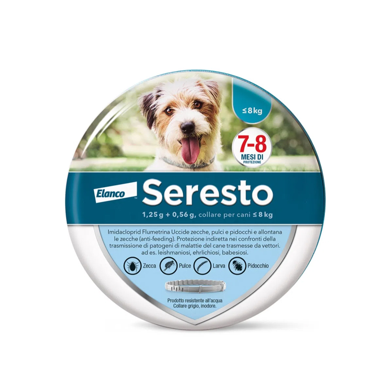SERESTO CANI FINO A 8 KG (38 cm) – Collare antiparassitario per protezione a lunga durata contro pulci e zecche nei cani piccoli