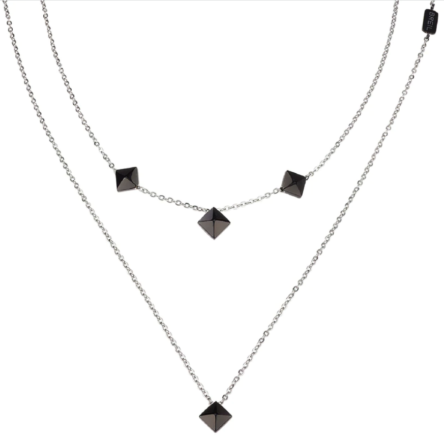 Collana Doppia Breil Rockers Da Donna Con Borchie In Onice Nero TJ2812