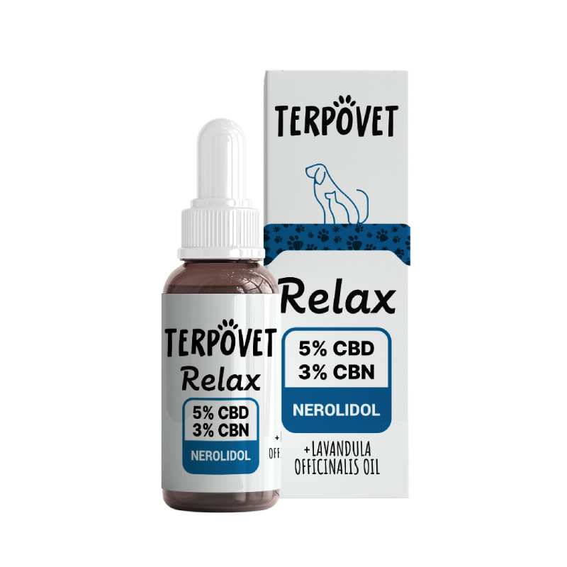 TERPOVET RELAX 5% CBD E 3% CBN (10 ml) – Prodotto cosmetico a base di estratto di canapa per il rilassamento e il benessere di cani e gatti