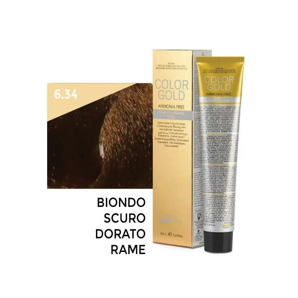 Color Gold Crema Colorante Ammonia Free – 6.34 Biondo Scuro Dorato Rame 100 ml – Design Look