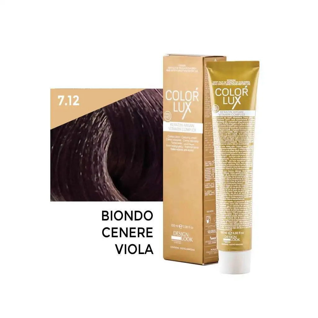 Color Lux Crema Colorante – 7.12 Biondo Cenere Viola 100 ml – Design Look