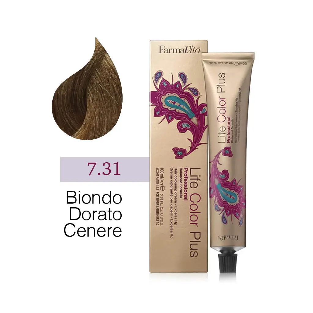 FarmaVita – Life Color Plus Professional – Crema Colorante per Capelli – 7.31 Biondo Dorato Cenere – 100 ml