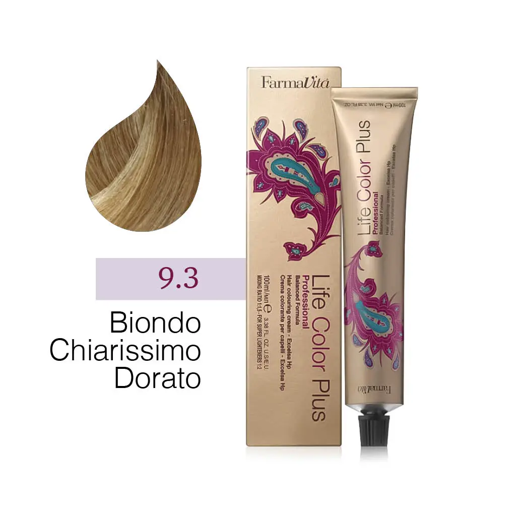 FarmaVita – Life Color Plus Professional – Crema Colorante per Capelli – 9.3 Biondo Chiarissimo Dorato – 100 ml