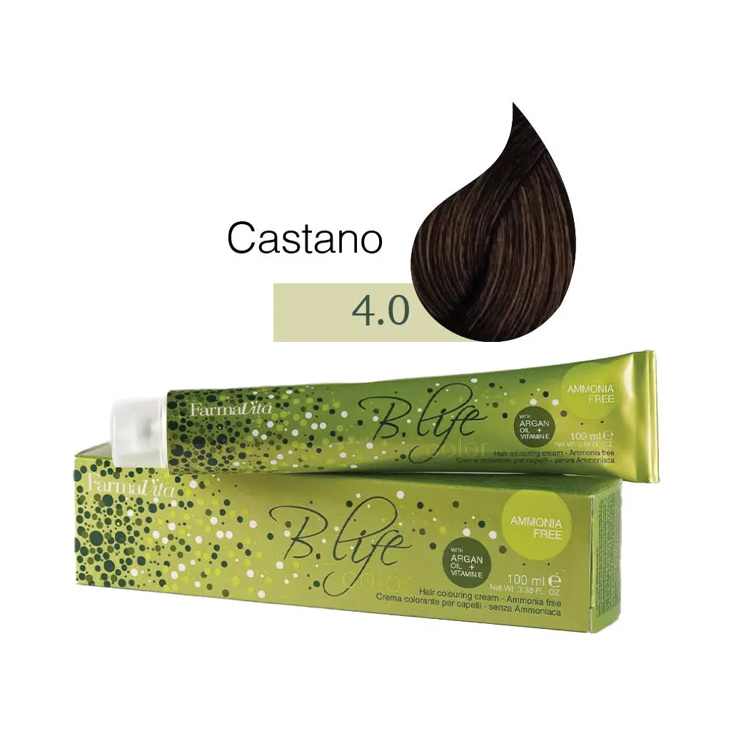 Farmavita – B.Life Color – Senza Ammoniaca – Crema Colorante per Capelli – 4.0 Castano – 100 ml