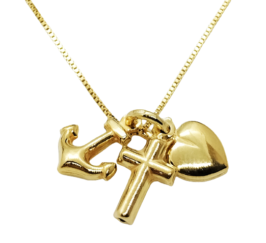 Collana Portafortuna Fede Speranza Carità Uomo Donna Argento 925 Placcato Oro