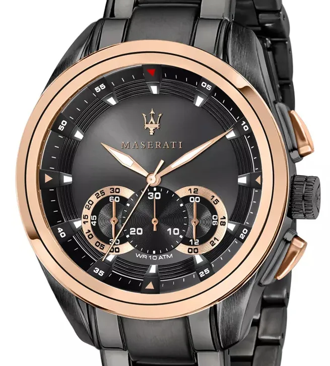 Orologio Uomo MASERATI Cronografo Cinturino Acciaio Nero Ghiera Gold R8873612016